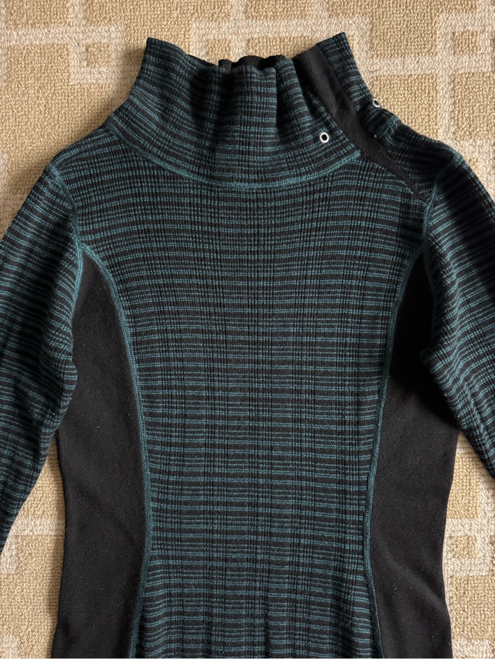 prAna Kelland Teal Black Striped Colorblock Sweater Dress Medium - Picture 6 of 12
